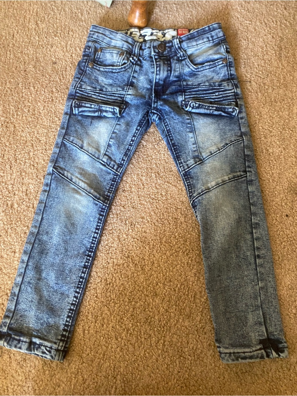 Kids Stretch Moto Jeans in Washed Blue